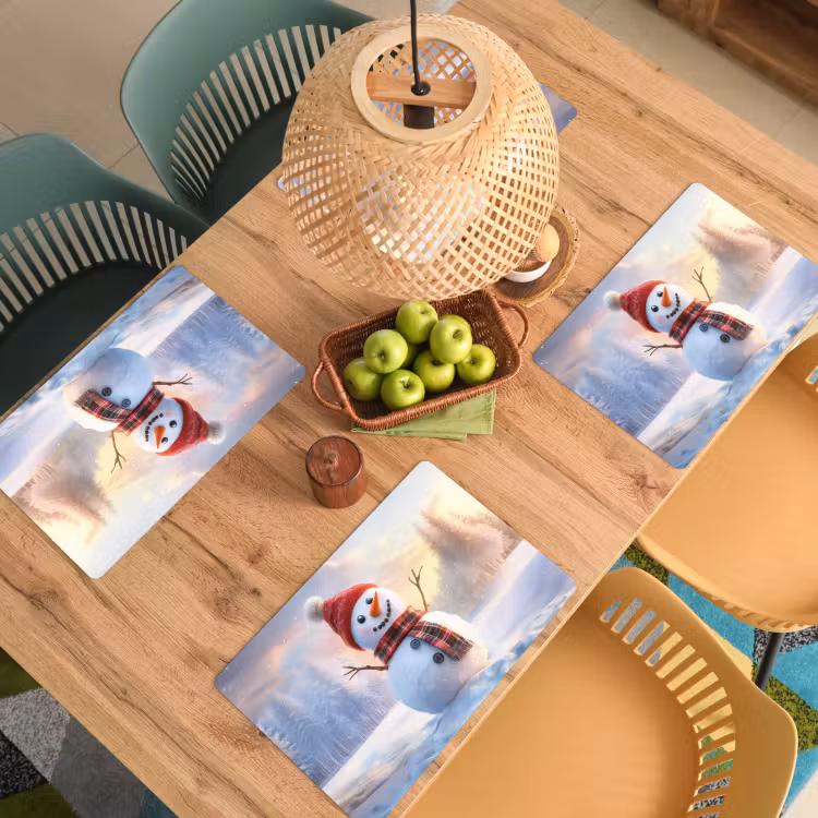Placemat - 6 stuks - Sneeuwpop - Zonsondergang - Wit — 6