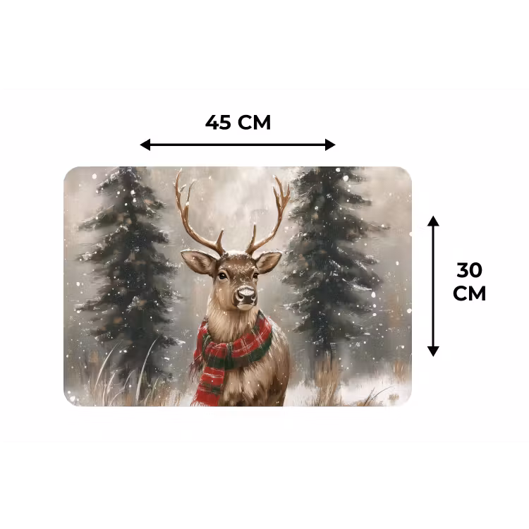 Placemat - 6 stuks - Winter - Bos - Rendier - Donker — 3