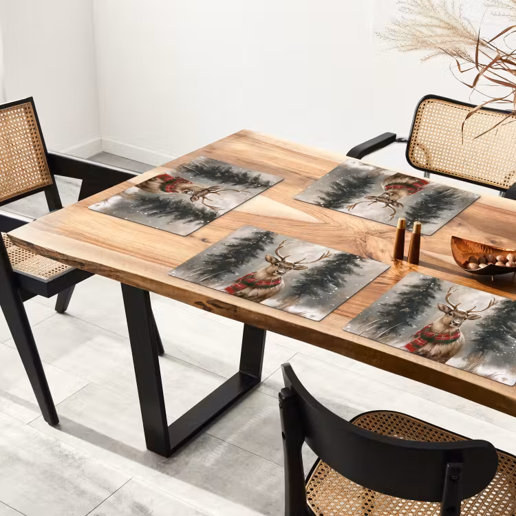 Placemat - 6 stuks - Winter - Bos - Rendier - Donker — 5