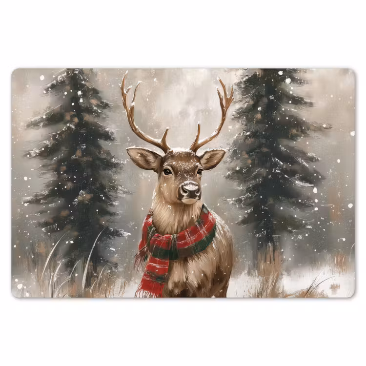 Placemat - 6 stuks - Winter - Bos - Rendier - Donker — 7