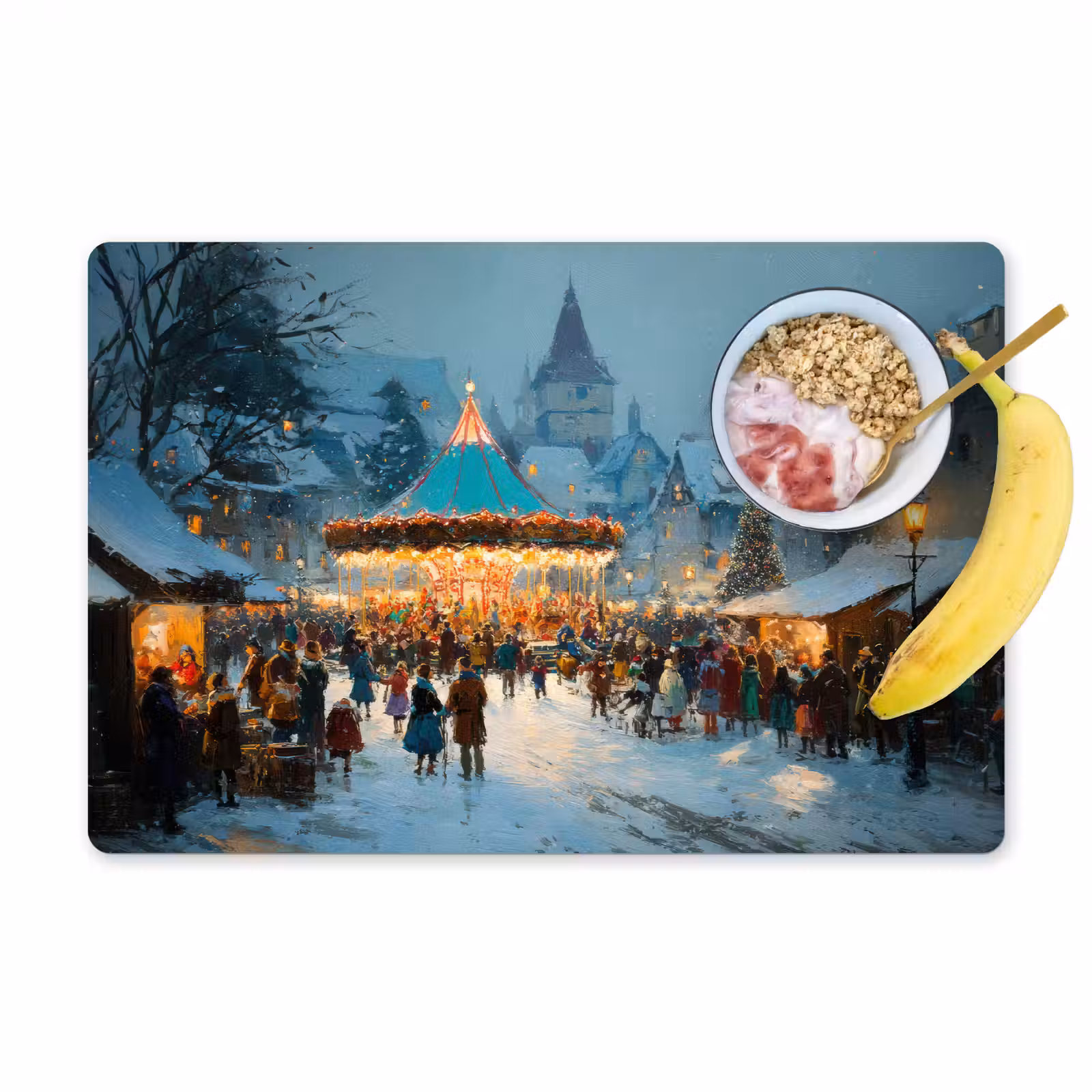 Placemat - 6 stuks - Winterkermis - Dorp - Kleurrijk — 1