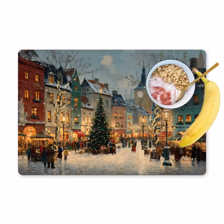 Placemat - 6 stuks - Kerstsfeer - Stadsplein - Kleurrijk — 1
