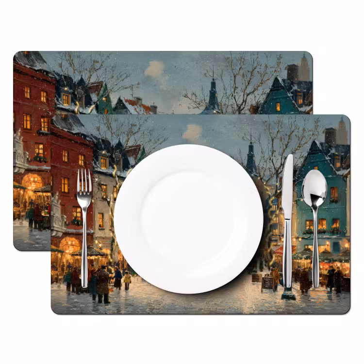 Placemat - 6 stuks - Kerstsfeer - Stadsplein - Kleurrijk — 2