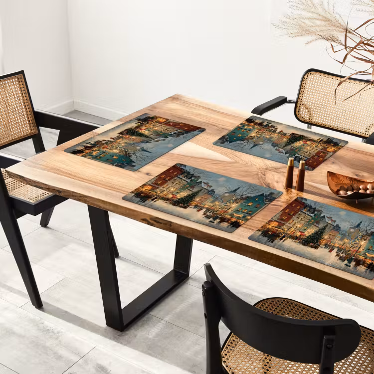 Placemat - 6 stuks - Kerstsfeer - Stadsplein - Kleurrijk — 5