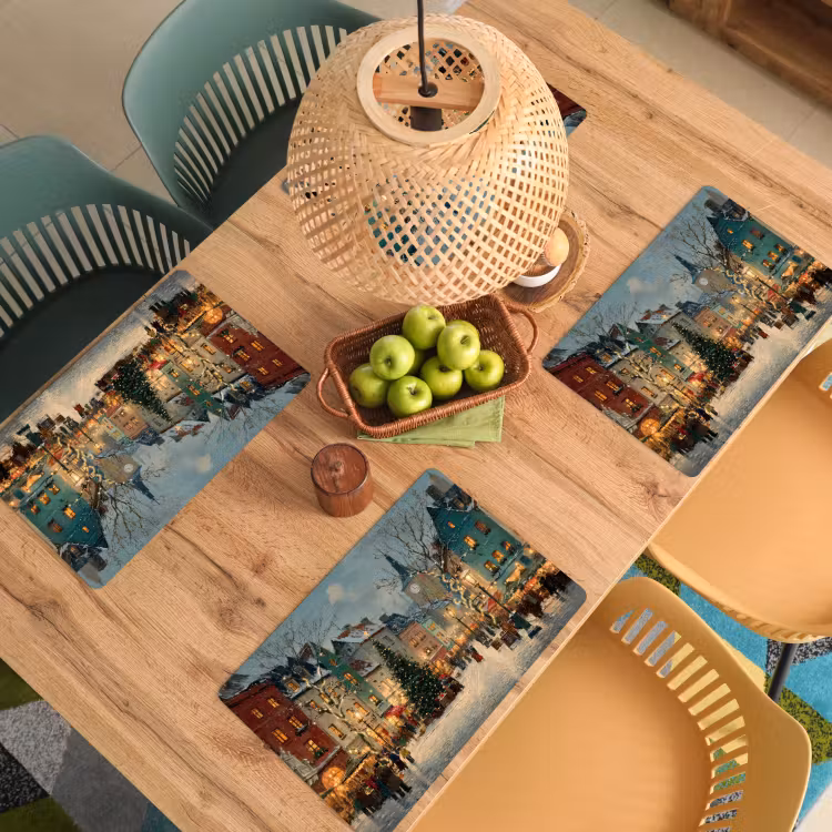 Placemat - 6 stuks - Kerstsfeer - Stadsplein - Kleurrijk — 6