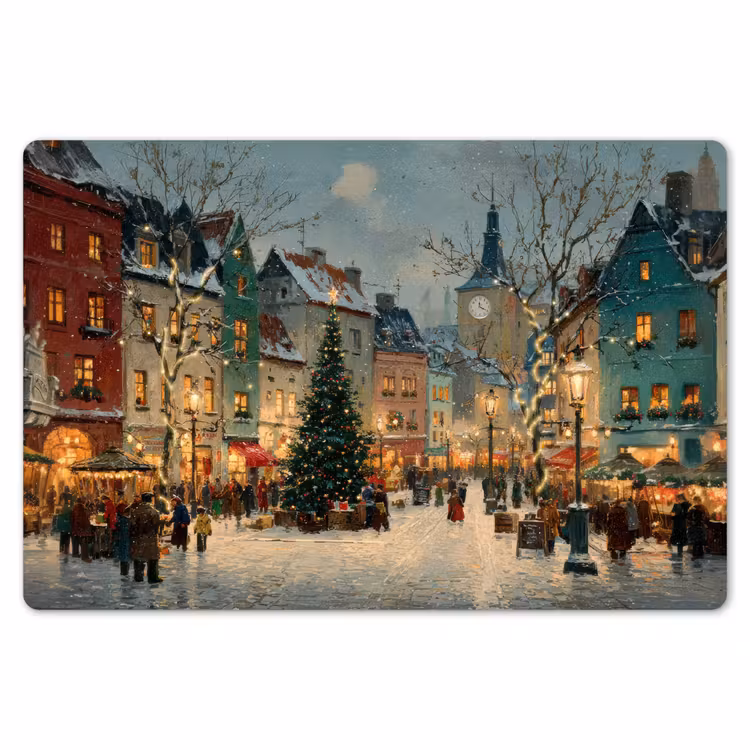 Placemat - 6 stuks - Kerstsfeer - Stadsplein - Kleurrijk — 7