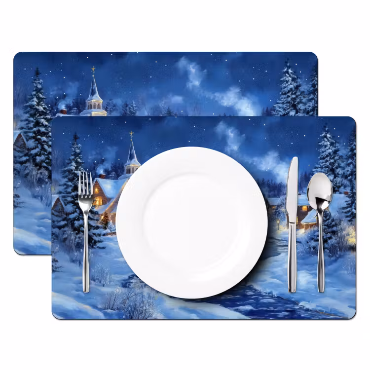 Placemat - 6 stuks - Winteravond - Kerstdorp - Donker — 2