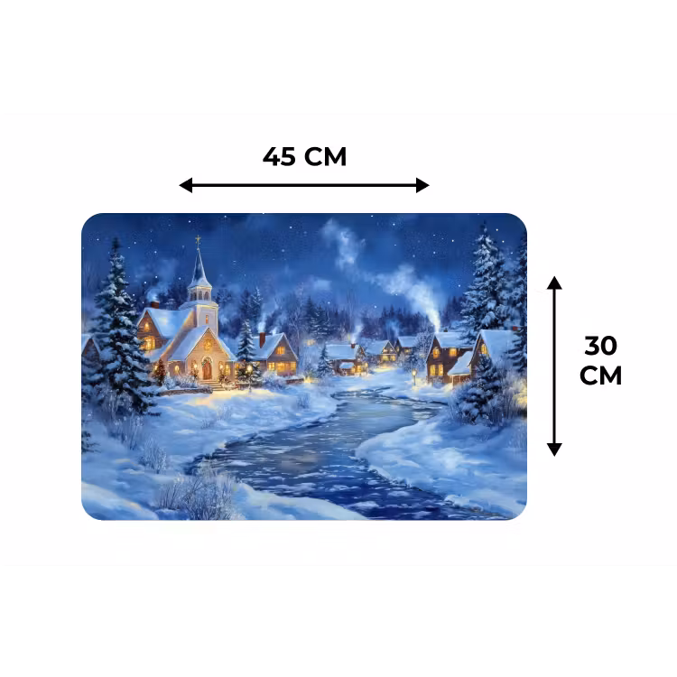 Placemat - 6 stuks - Winteravond - Kerstdorp - Donker — 3