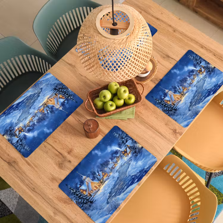 Placemat - 6 stuks - Winteravond - Kerstdorp - Donker — 6