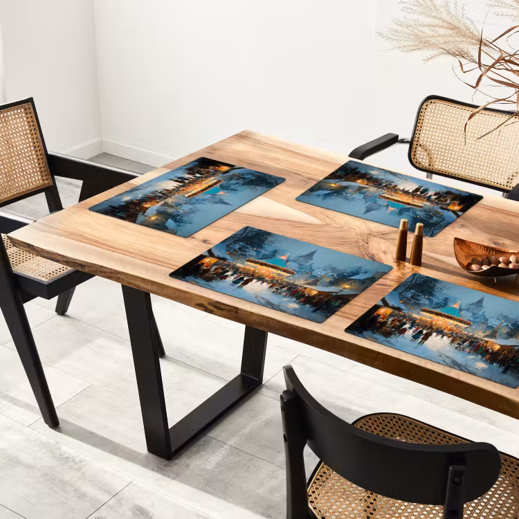 Placemat - 6 stuks - Winterkermis - Dorp - Kleurrijk — 5