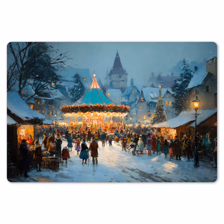 Placemat - 6 stuks - Winterkermis - Dorp - Kleurrijk — 7