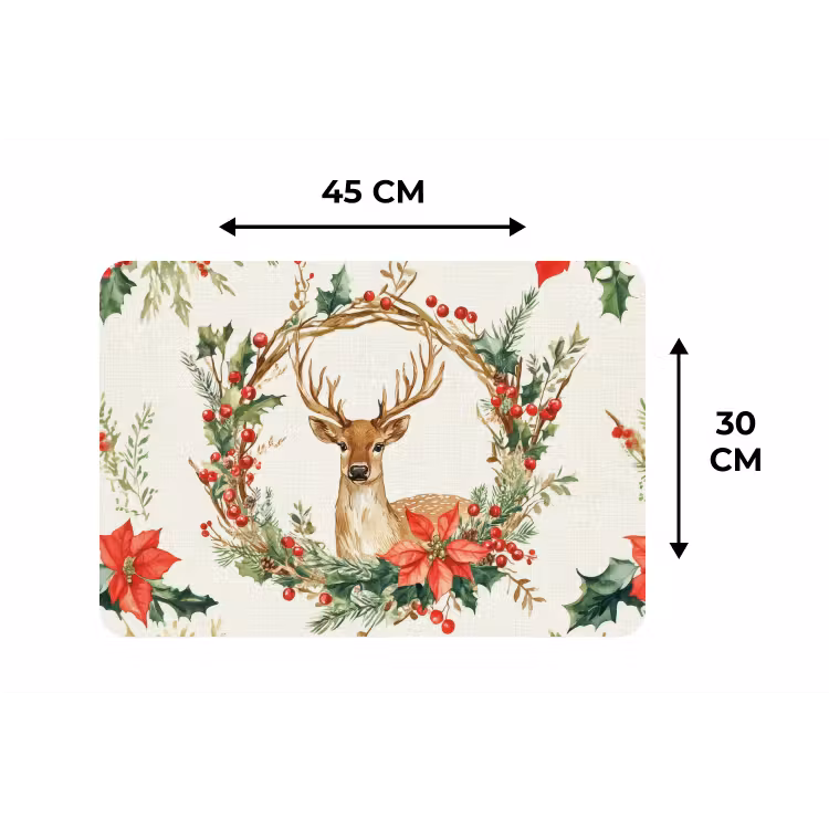 Placemat - 6 stuks - Kerstkrans - Hert - Hulst - Rood — 3