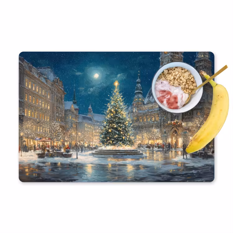 Placemat - 6 stuks - Kerstnacht - Stadsplein - Meerkleurig — 1