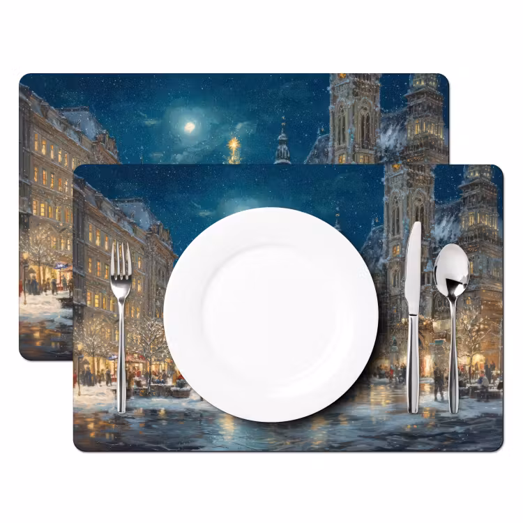 Placemat - 6 stuks - Kerstnacht - Stadsplein - Meerkleurig — 2