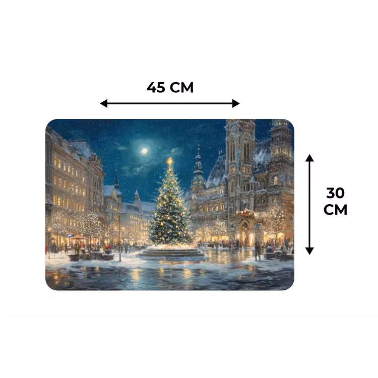 Placemat - 6 stuks - Kerstnacht - Stadsplein - Meerkleurig — 3