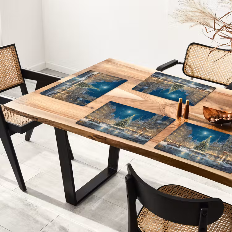 Placemat - 6 stuks - Kerstnacht - Stadsplein - Meerkleurig — 5