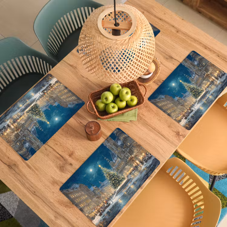 Placemat - 6 stuks - Kerstnacht - Stadsplein - Meerkleurig — 6