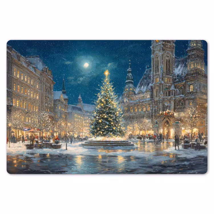 Placemat - 6 stuks - Kerstnacht - Stadsplein - Meerkleurig — 7