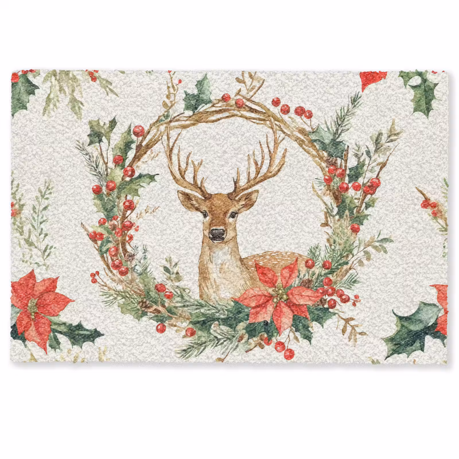 Deurmat - Kerstkrans - Hert - Hulst - Rood — 1