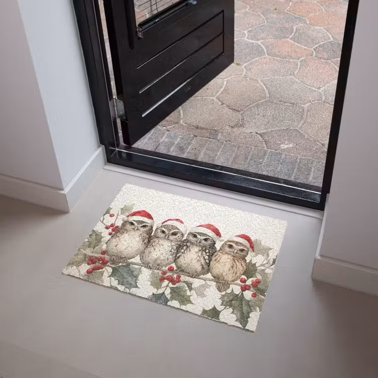 Deurmat - Uilen - Tak - Hulstblaadjes - Kerstmuts — 4