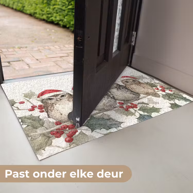 Deurmat - Uilen - Tak - Hulstblaadjes - Kerstmuts — 7