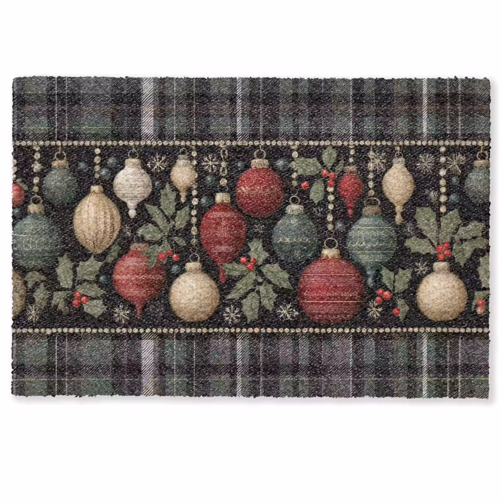 Deurmat - Kerstballen - Rood - Hulsttakken - Patroon — 1