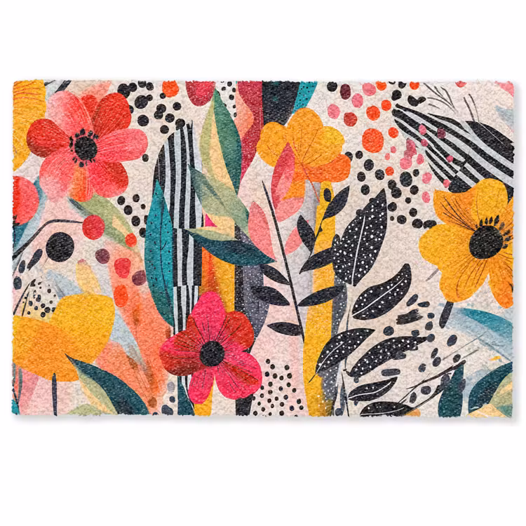 Deurmat - Bloemen - Bladeren - Abstract - Kleurrijk — 1