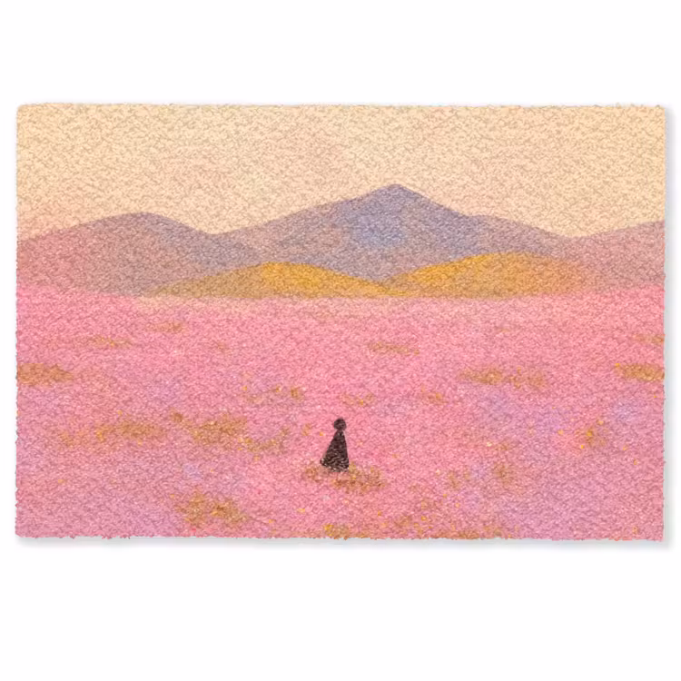 Deurmat - Bloemenweide - Heuvels - Silhouet - Roze — 1