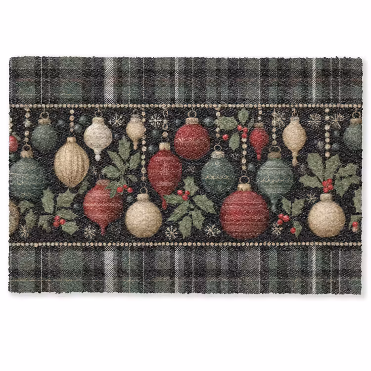 Deurmat - Kerstballen - Rood - Hulsttakken - Patroon — 1