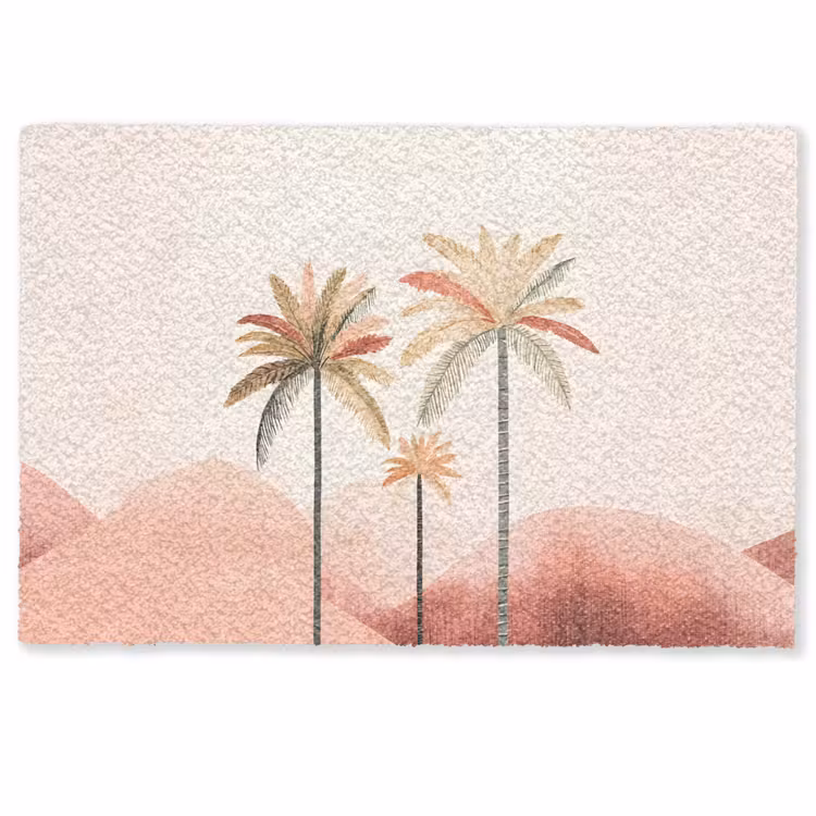 Deurmat - Palmbomen - Heuvels - Minimalistisch - Zachtroze — 1