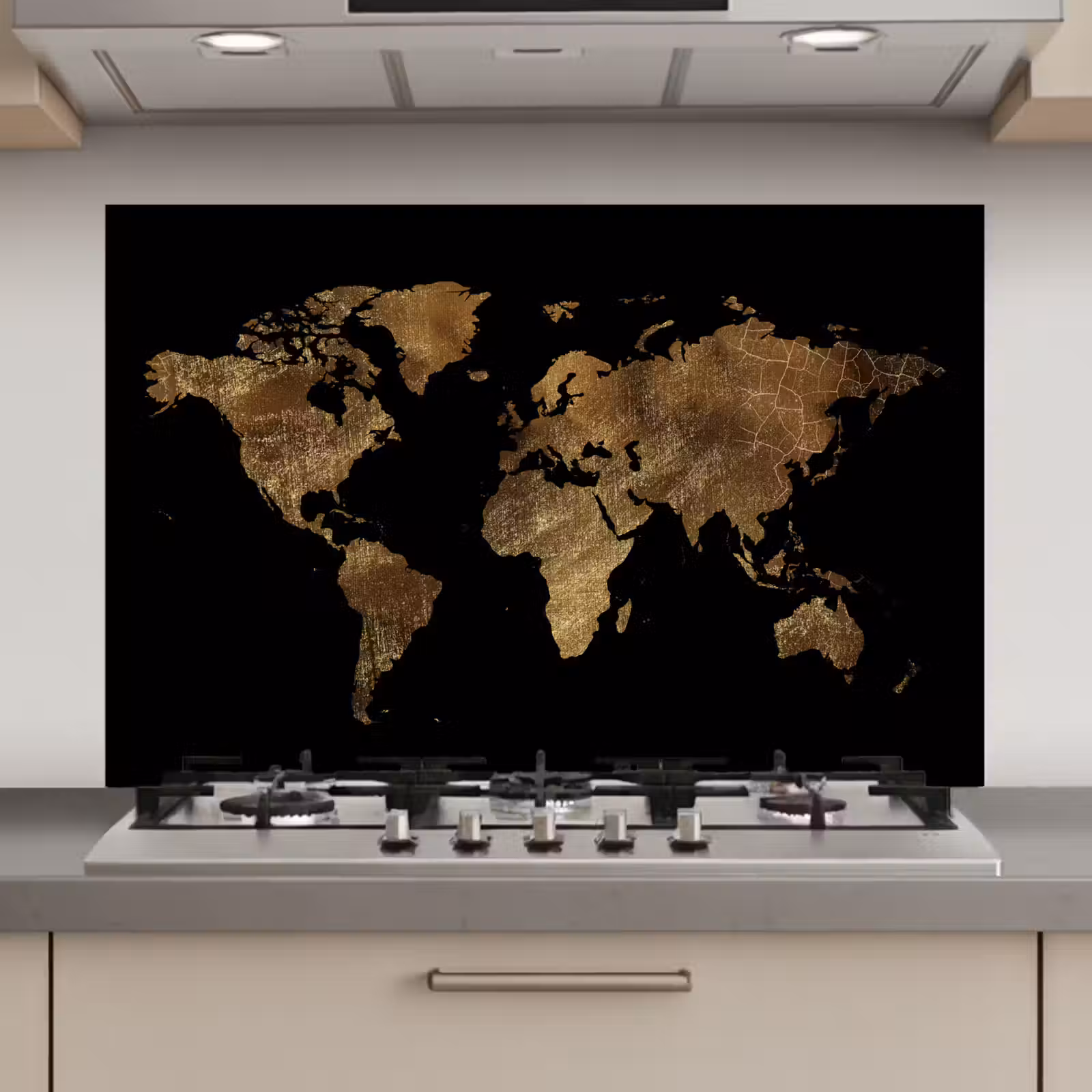 Spatscherm keuken - Wereldkaart - Goud - Luxe - Aarde - Zwart — 1