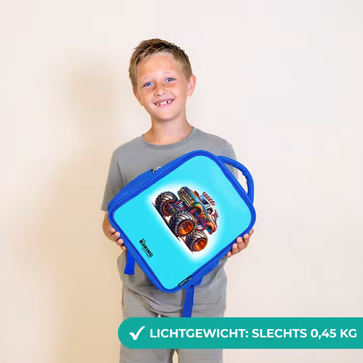 Kinderrugzak - Blauw - Monstertruck op Lichtblauwe Achtergrond — 2