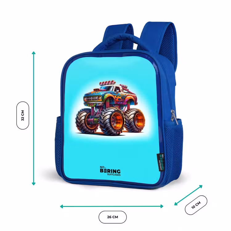 Kinderrugzak - Blauw - Monstertruck op Lichtblauwe Achtergrond — 5
