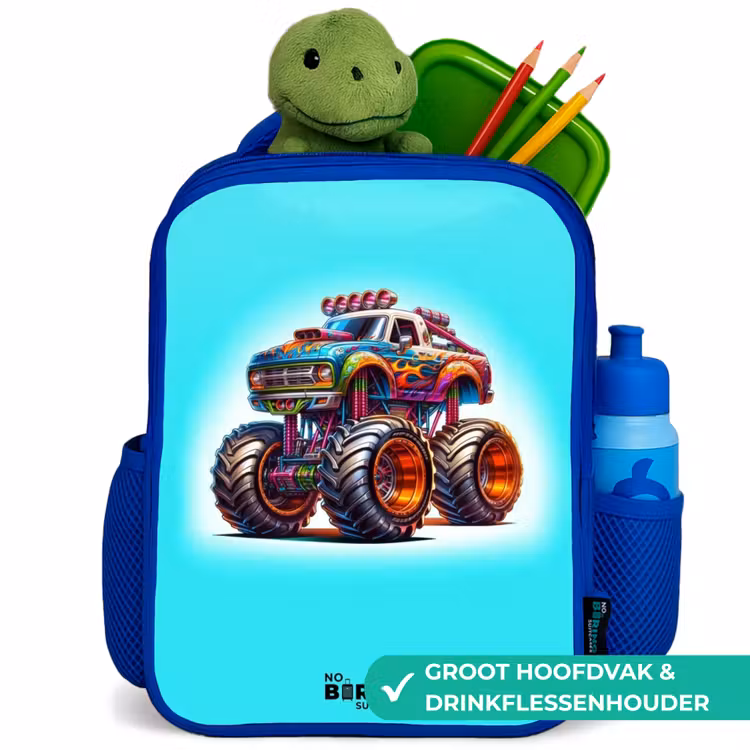 Kinderrugzak - Blauw - Monstertruck op Lichtblauwe Achtergrond — 6