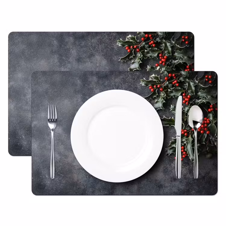 Placemat - 6 stuks - Christmas - Takken - Winter - Rood — 2