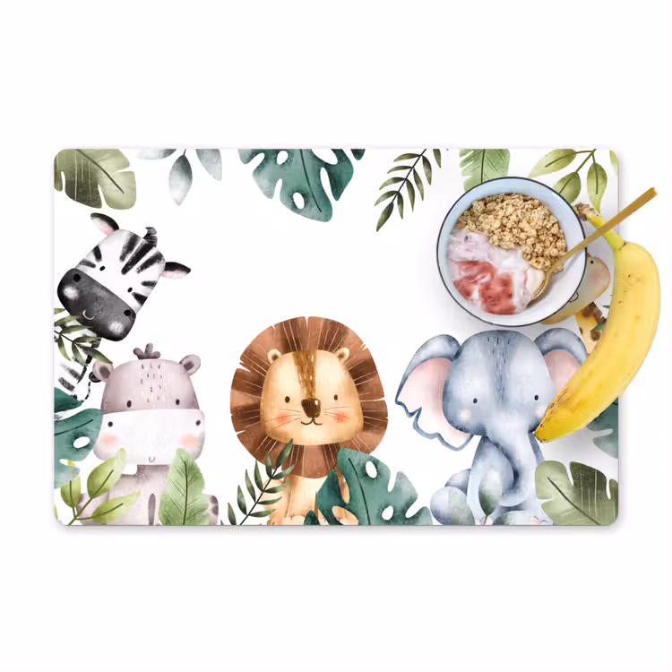 Placemat - 6 stuks - Dieren - Watercolor - Jungle - Bladeren - Kind — 1