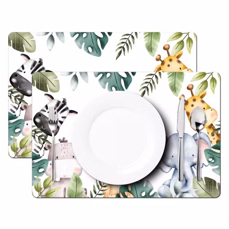 Placemat - 6 stuks - Dieren - Watercolor - Jungle - Bladeren - Kind — 2