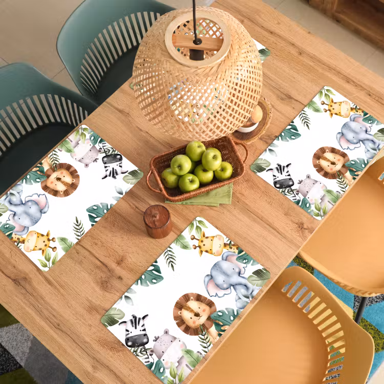 Placemat - 6 stuks - Dieren - Watercolor - Jungle - Bladeren - Kind — 6