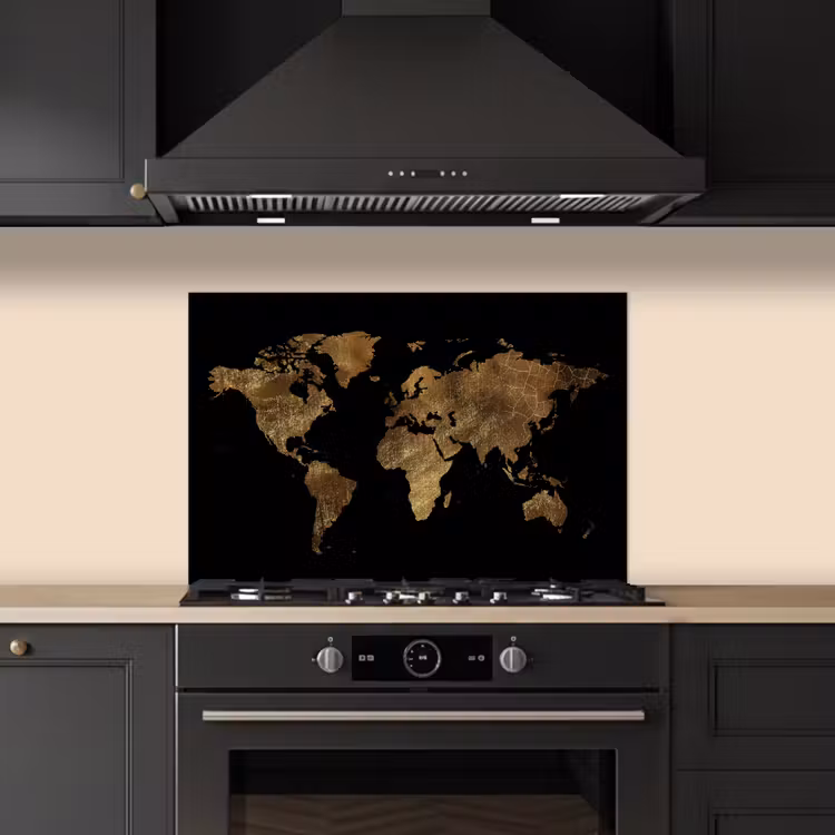 Spatscherm keuken - Wereldkaart - Goud - Luxe - Aarde - Zwart — 2
