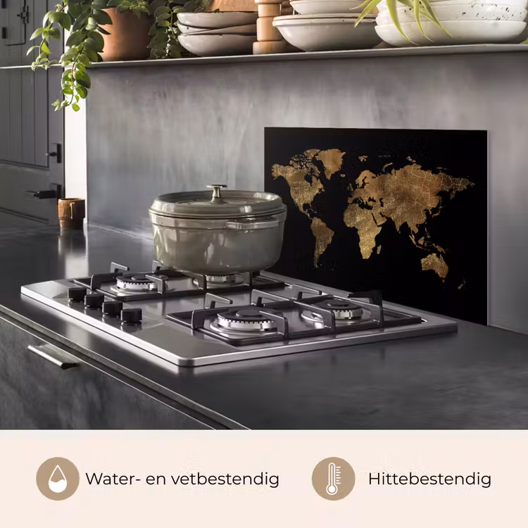 Spatscherm keuken - Wereldkaart - Goud - Luxe - Aarde - Zwart — 7
