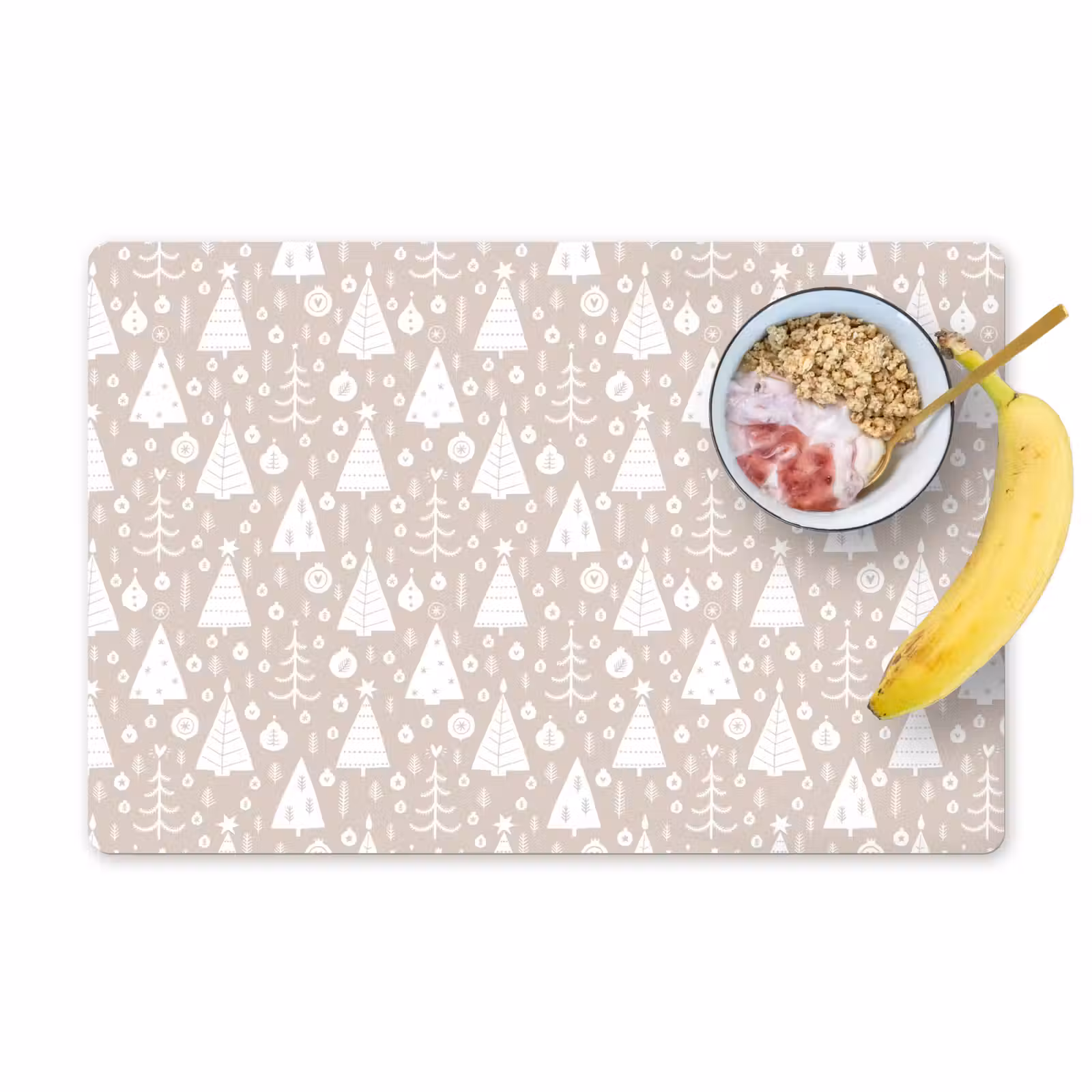 Placemat - 6 stuks - Kerstbomen - Wit - Beige - Patronen - Kind — 1