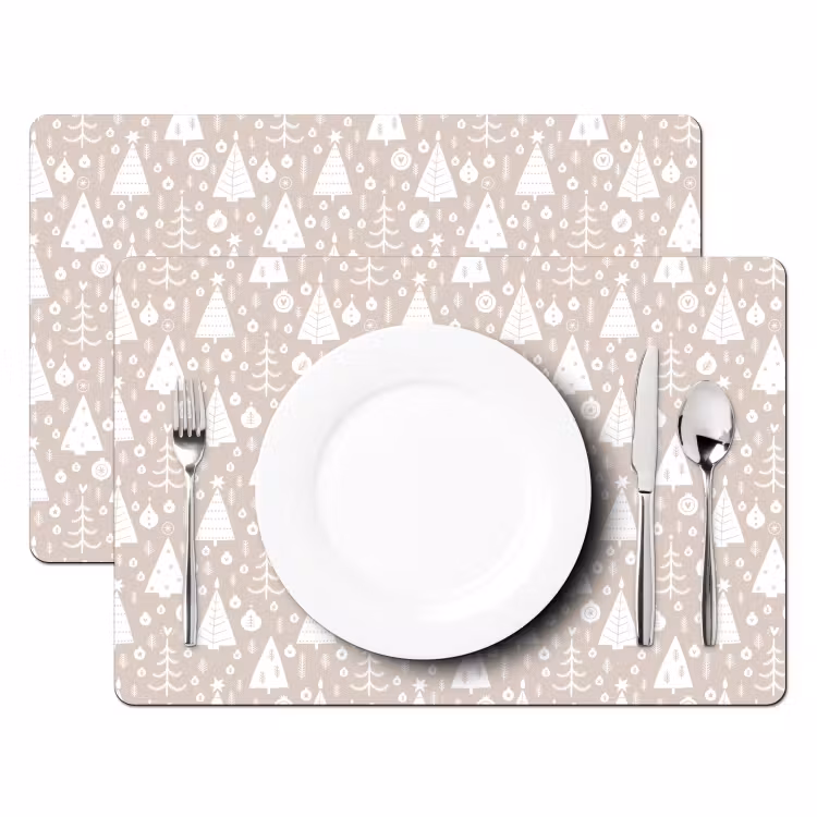 Placemat - 6 stuks - Kerstbomen - Wit - Beige - Patronen - Kind — 2