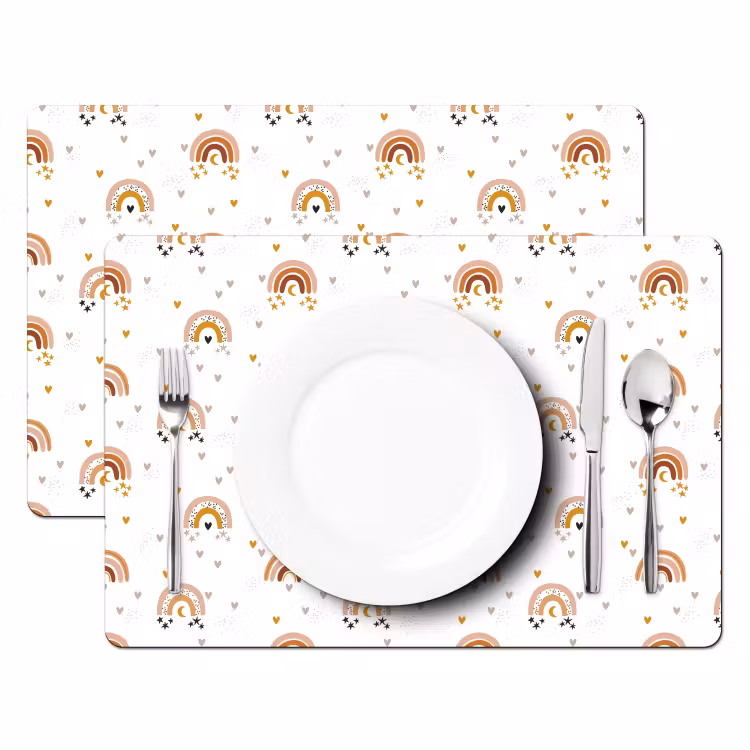 Placemat - 6 stuks - Regenboog - Hartjes - Sterren - Kinderen - Meisje — 2
