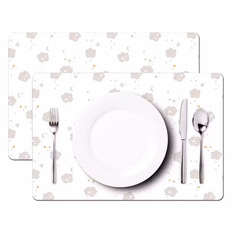 Placemat - 6 stuks - Sterren - Wolkjes - Kind - Wit - Pastel — 2