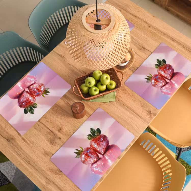 Placemat - 6 stuks - Disco - Fruit - Glitter - Strawberry — 6