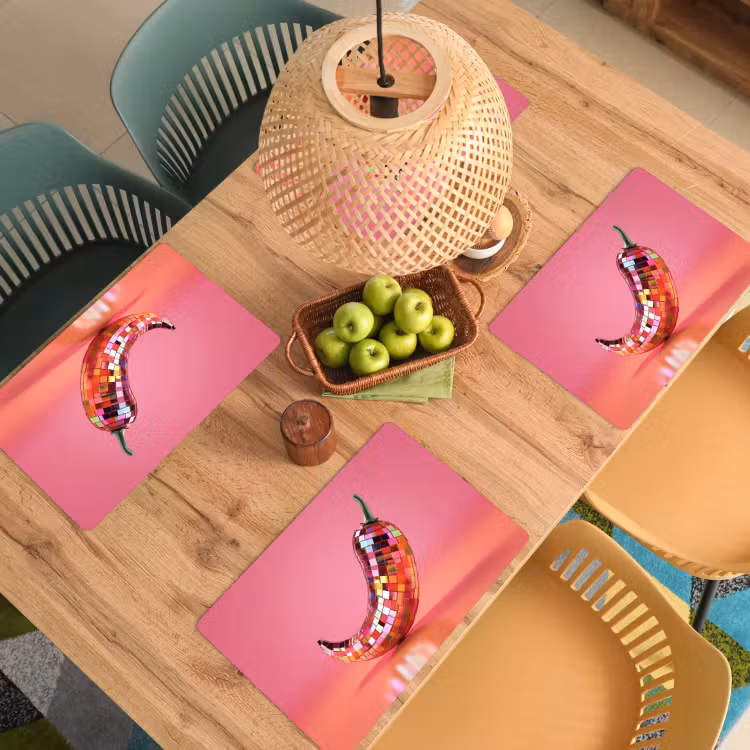 Placemat - 6 stuks - Peper - Disco - Rood - Glitter — 6