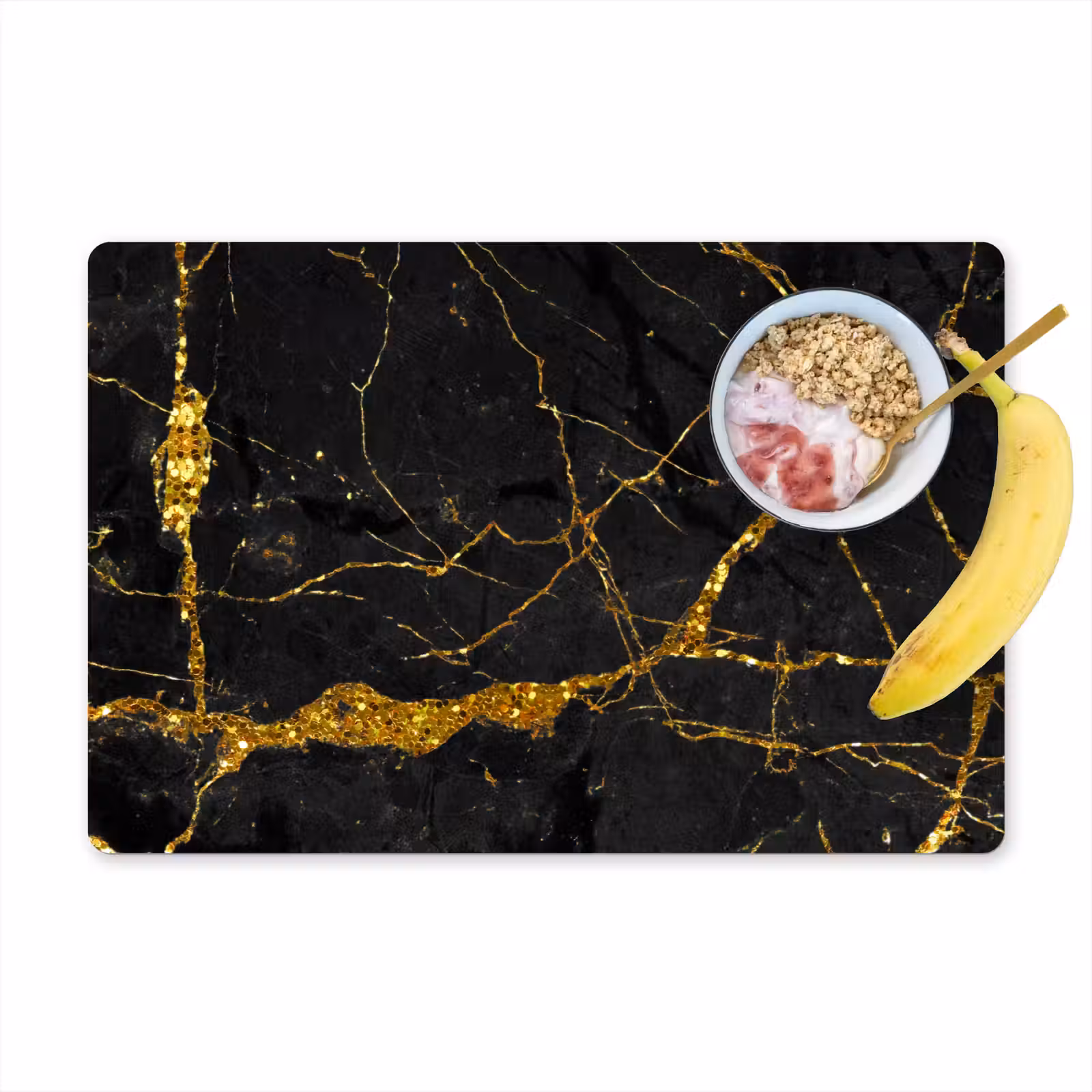 Placemat - 6 stuks - Marmer - Goud - Zwart - Marmerlook - Luxe - Glitter — 1