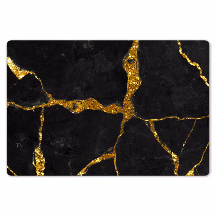 Placemat - 6 stuks - Marmer - Goud - Zwart - Marmerlook - Glitter — 7