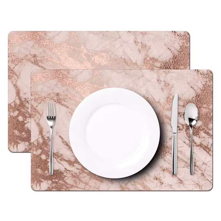 Placemat - 6 stuks - Marmer - Roze - Luxe - Marmerlook - Glitter - Design — 2