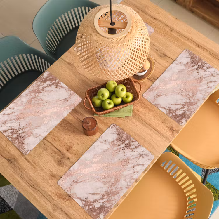 Placemat - 6 stuks - Marmer - Roze - Luxe - Marmerlook - Glitter - Design — 6